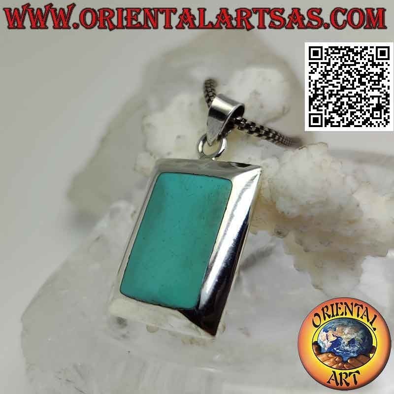 Silver pendant with rounded rectangular turquoise with thick smooth edge