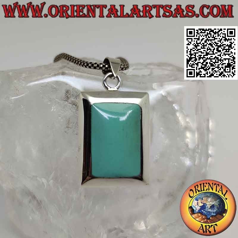 Colgante de plata con turquesa rectangular redondeada con borde liso grueso
