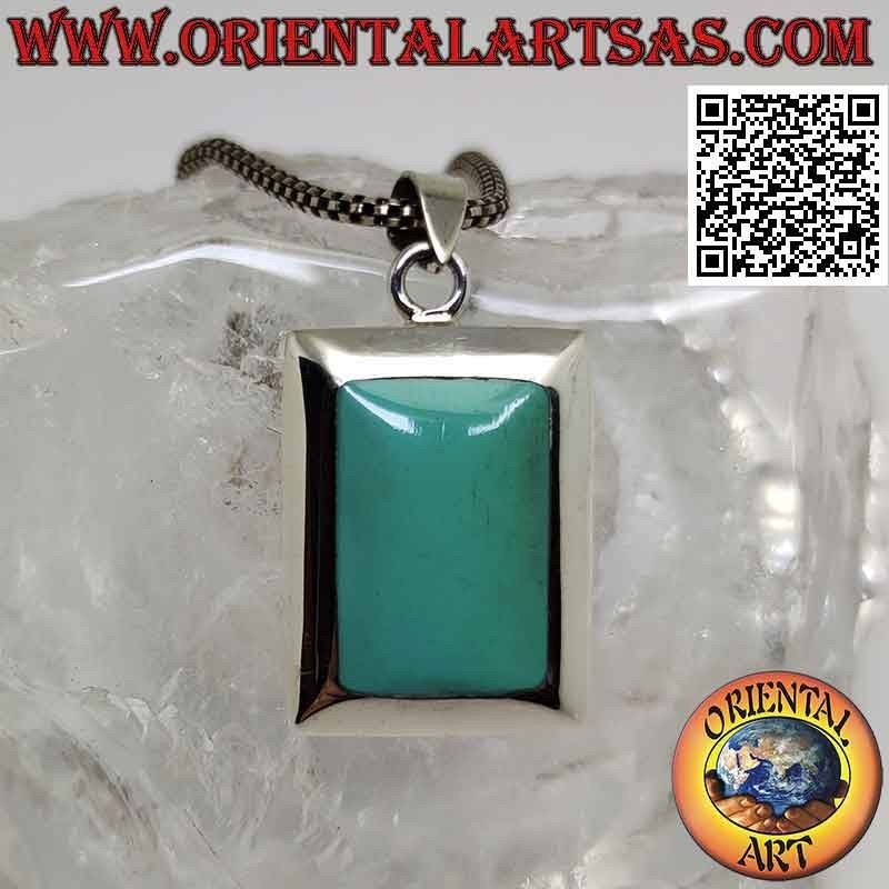 Pendentif en argent avec turquoise rectangulaire arrondie avec bord lisse épais