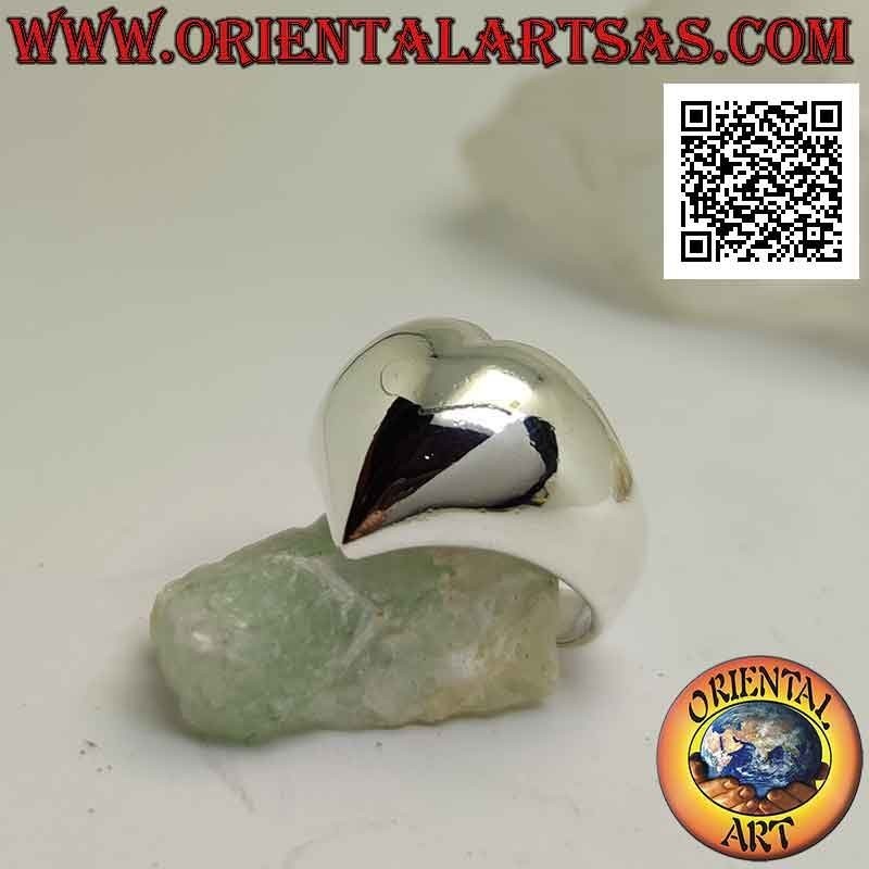 Anello in argento liscio a forma di cuore bombato