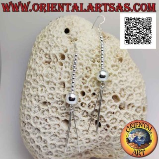 Silver earrings series of smooth spheres with large final sphere and three hanging sticks