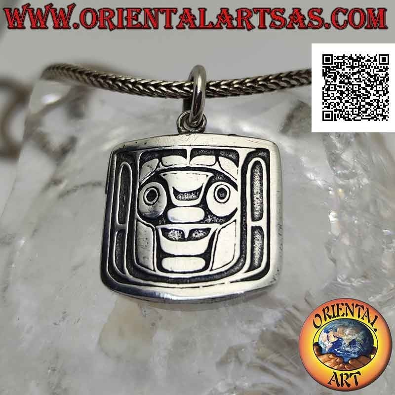 Silver pendant medal with Wiracocha, major Inca deity in bas-relief