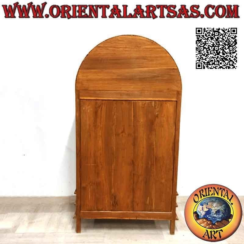 High curved display cabinet with double door (four shelves and two drawers) in teak wood