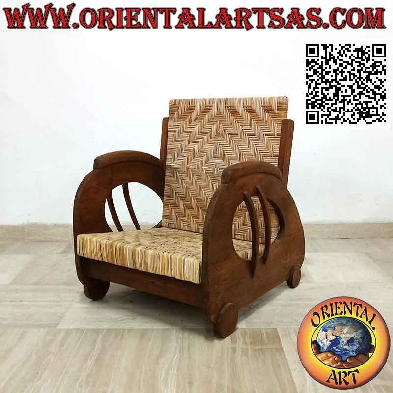 Sillón bajo de estilo imperial en madera de teca y bambú (doble correa)
