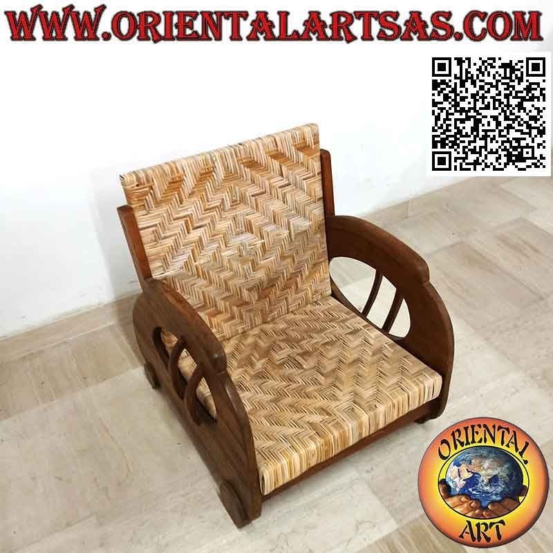 Fauteuil bas de style impérial en bois de teck et bambou (double sangle)