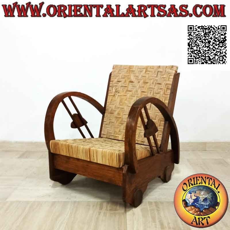 Fauteuil bas de style impérial en bois de teck et bambou (double sangle et coeur)