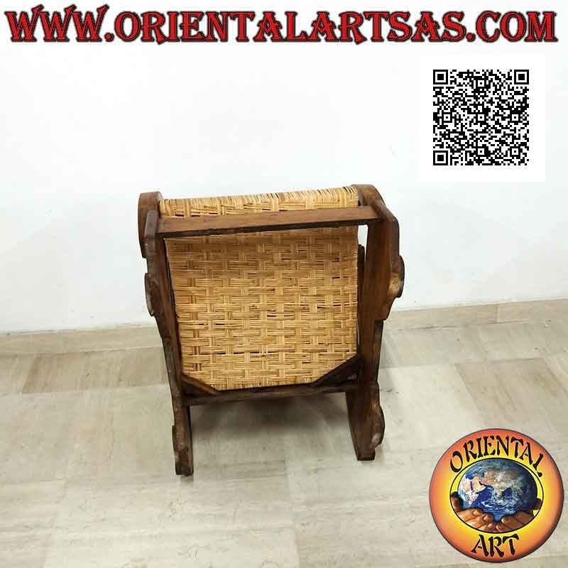 Fauteuil bas de style impérial en bois de teck et bambou (double sangle et coeur)