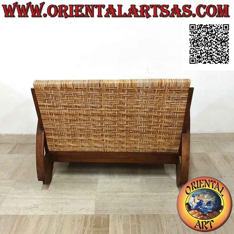 Sillón bajo biplaza estilo imperial en madera de teca y bambú (doble correa y corazón)