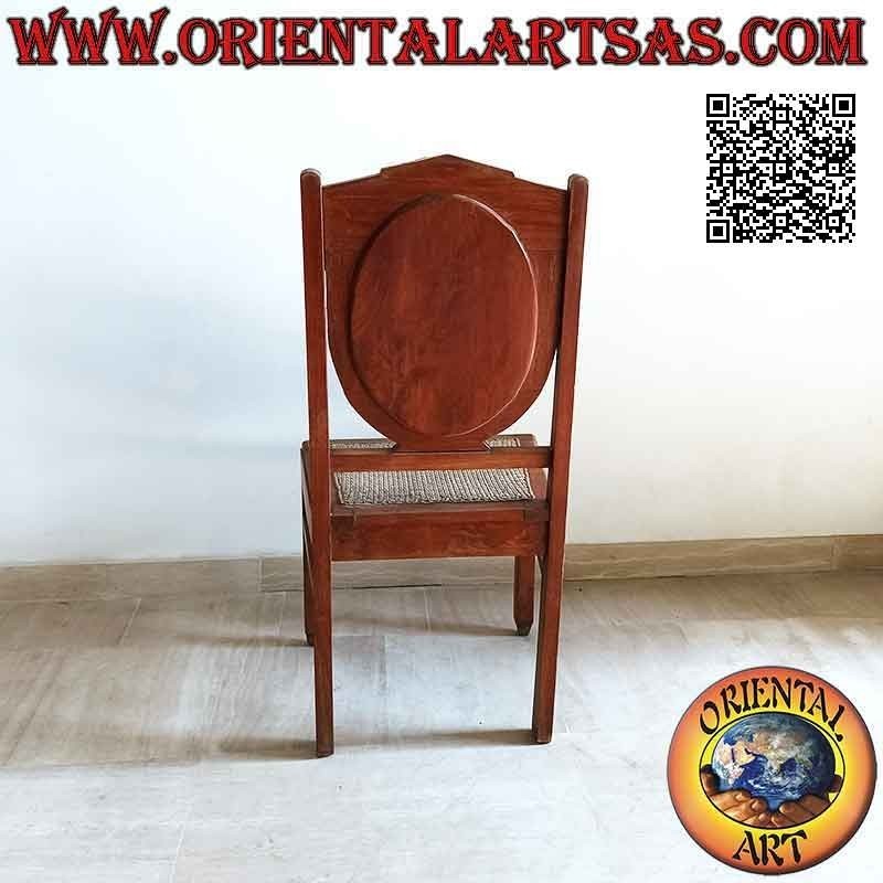 Colonial style chair with oval back in teak wood and Vienna straw (tightly woven)