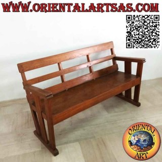 Banco antiguo lineal de tres plazas en madera de teca maciza antigua