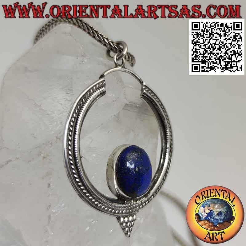 Pendentif en argent, cercle orné de lapis lazuli ovale à l'intérieur
