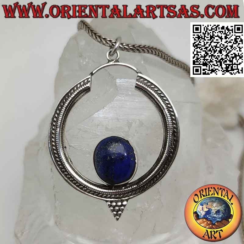 Ciondolo in argento, cerchio decorato con lapislazzulo ovale all'interno