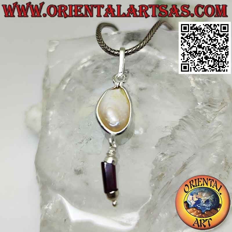 Pendentif en argent avec perle scaramazza et pendentif prisme grenat (b)