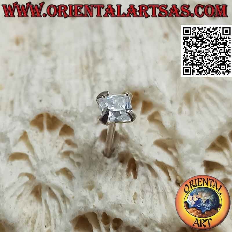 Mini boucle d'oreille en argent, point lumineux zircon facetté (carré)