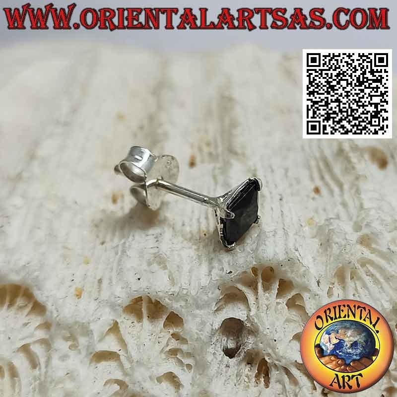 Mini earring in silver, faceted black zircon set (square)