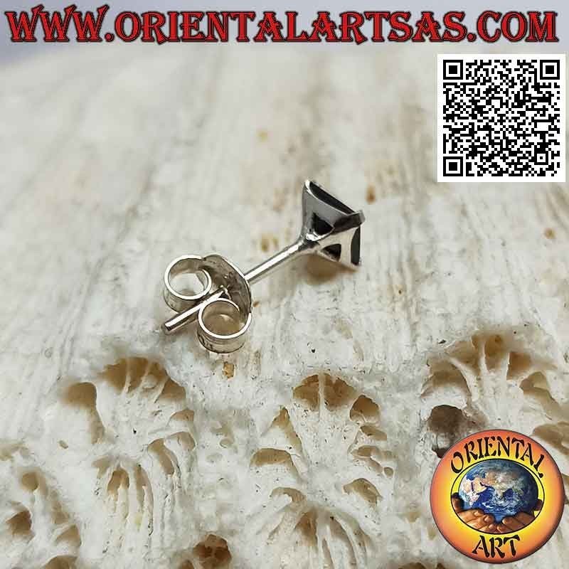Mini boucle d'oreille en argent, serti zircon noir facetté (carré)