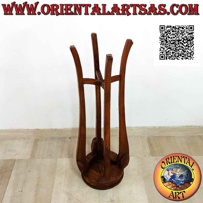 Sgabello (ripiano ausiliario) alto con piano tondo e piedi curvi e bombati (100 cm) in legno di teak