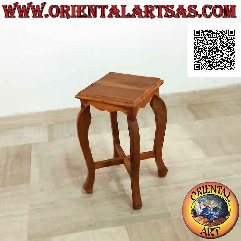 Tabouret bas (étagère auxiliaire) avec plateau carré et pieds galbés (53 cm) en bois de teck
