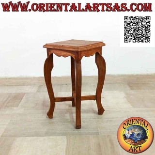 Niedriger Hocker (Hilfsregal) mit quadratischer Platte und geschwungenen Füßen (53 cm) aus Teakholz