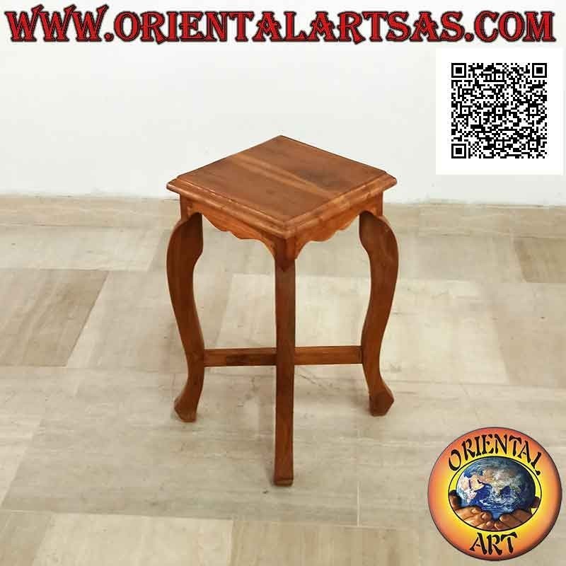 Niedriger Hocker (Hilfsregal) mit quadratischer Platte und geschwungenen Füßen (53 cm) aus Teakholz
