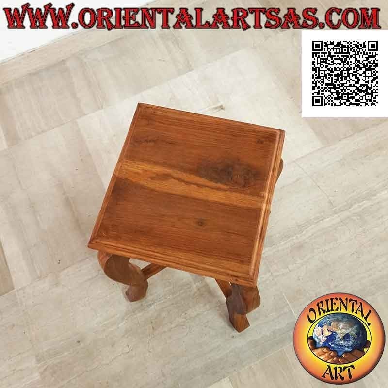Low stool (auxiliary shelf) with square top and curved feet (53 cm) in teak wood