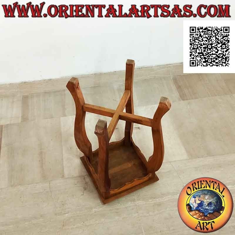 Low stool (auxiliary shelf) with square top and curved feet (53 cm) in teak wood