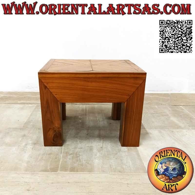 Tavolino basso da salotto quadrato squadrato in stile "essential" in legno di teak (40*40)