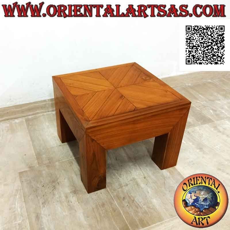 Tavolino basso da salotto quadrato squadrato in stile "essential" in legno di teak (40*40)