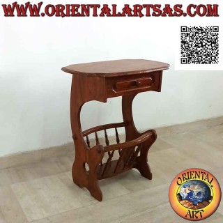 Tavolino da salotto con porta giornali / riviste e cassetto in legno di teak