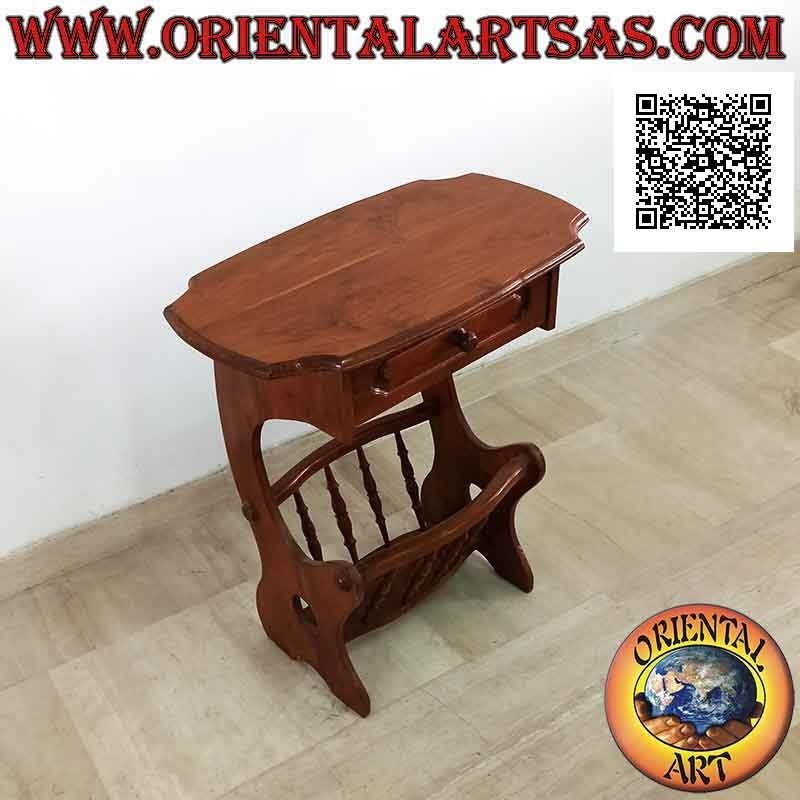 Coffee table with newspaper / magazine holder and drawer in teak wood