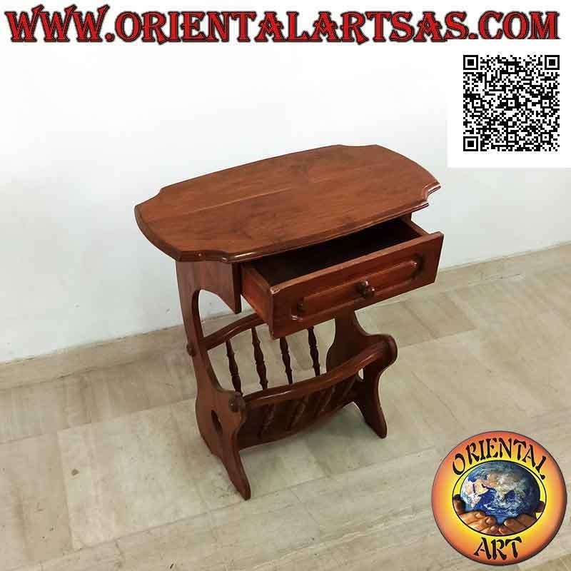 Coffee table with newspaper / magazine holder and drawer in teak wood