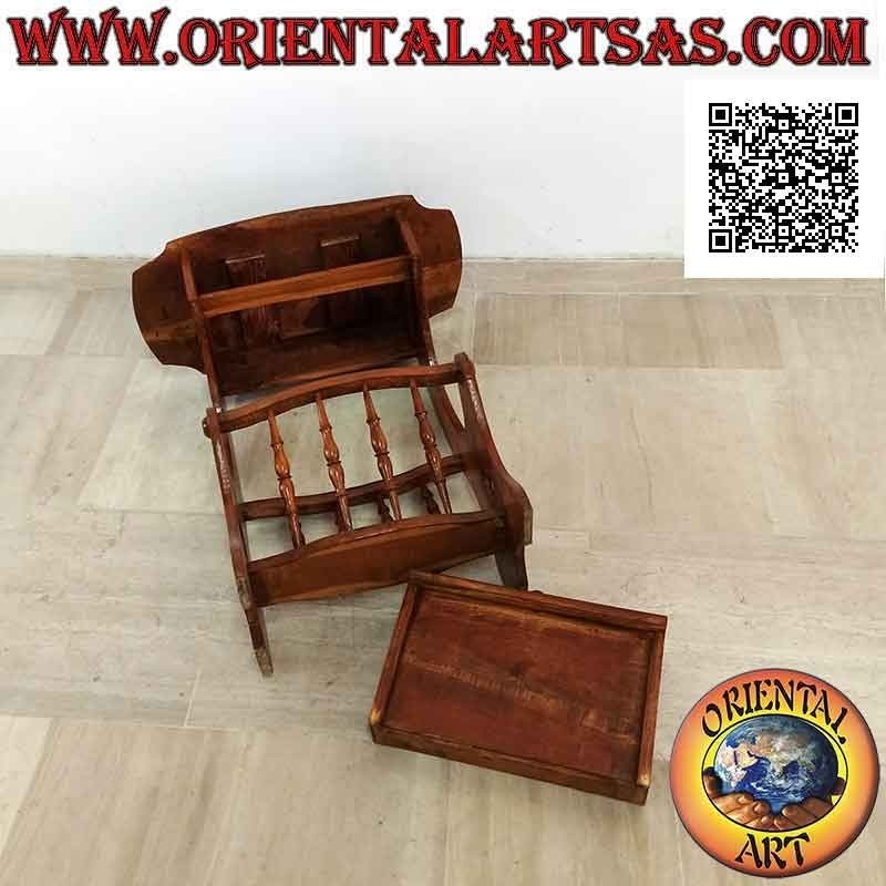 Coffee table with newspaper / magazine holder and drawer in teak wood