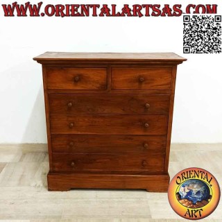 Comò rettangolare con quattro cassettoni e due cassetti in legno di teak