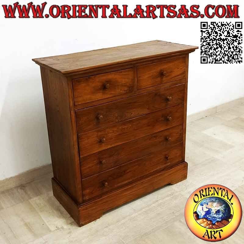 Commode rectangulaire avec quatre tiroirs et deux tiroirs en bois de teck