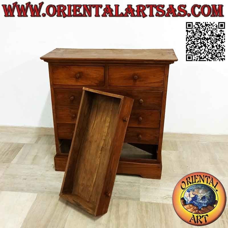 Cajonera rectangular con cuatro cajones y dos cajones en madera de teca