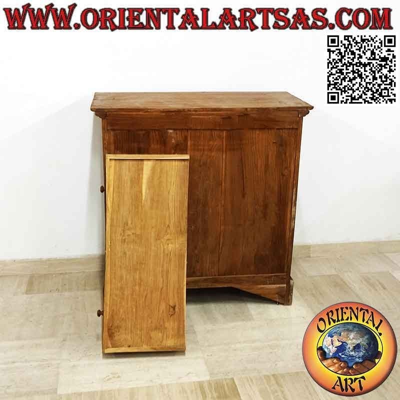 Rectangular chest of drawers with four drawers and two drawers in teak wood