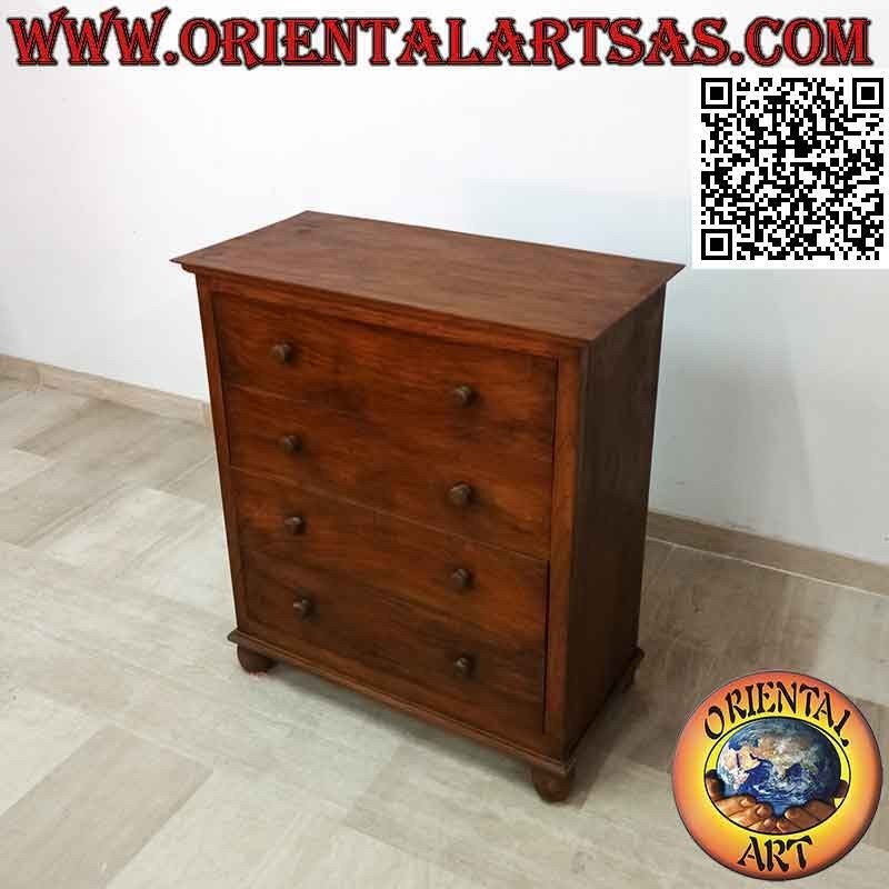Commode rectangulaire à quatre tiroirs et pieds ronds en bois de teck