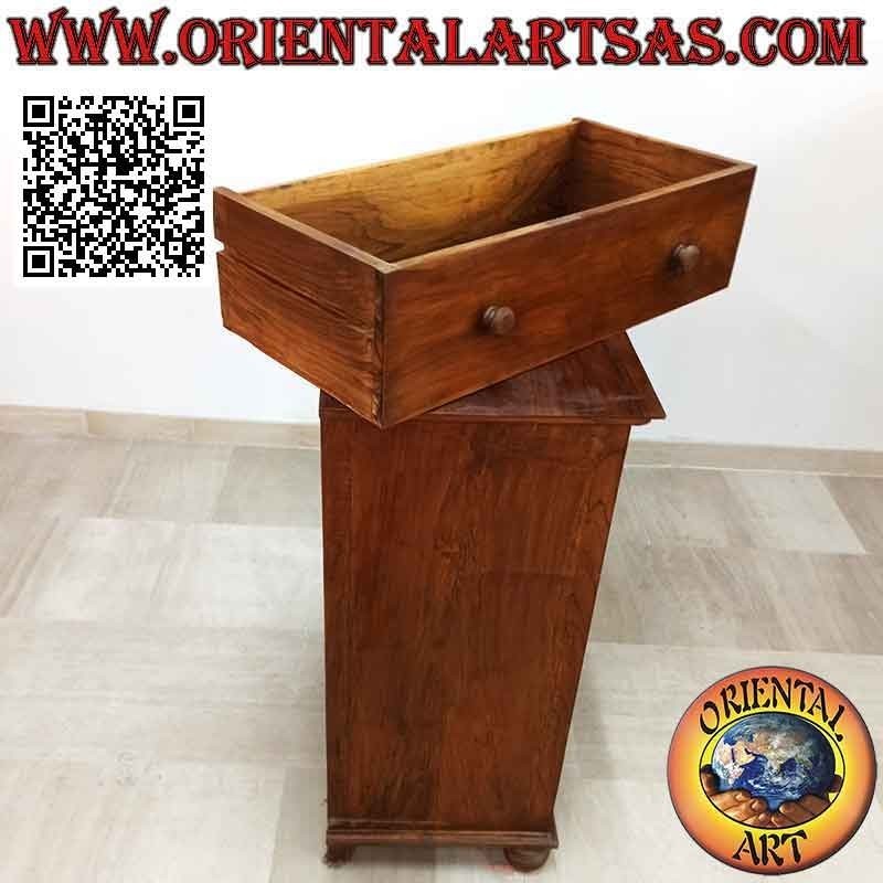 Cajonera rectangular con cuatro cajones y pies redondos en madera de teca