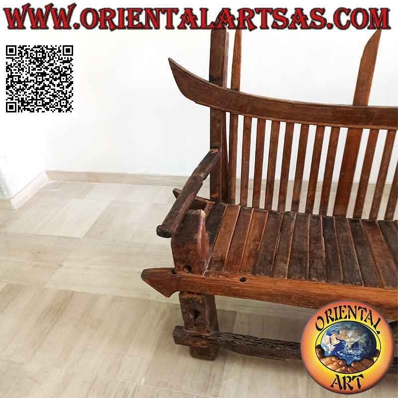 Banc Japan 3 Places Bois de Teck Ancien Recyclé 195cm