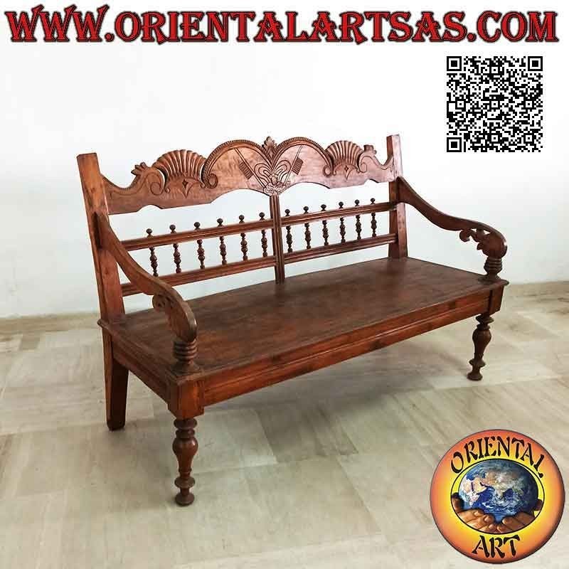 Panca a tre posti con decorazione reale intagliata a mano in legno antico di teak