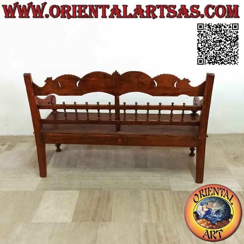 Panca a tre posti con decorazione reale intagliata a mano in legno antico di teak