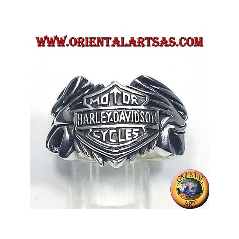 Bague en argent Harley Davidson entre deux aigles