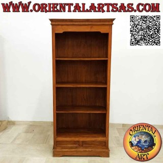 Libreria a quattro ripiani e due cassetti con cornice a colonnine doriche in legno di teak (70x40)