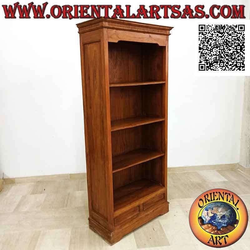 Libreria a quattro ripiani e due cassetti con cornice a colonnine doriche in legno di teak (70x40)