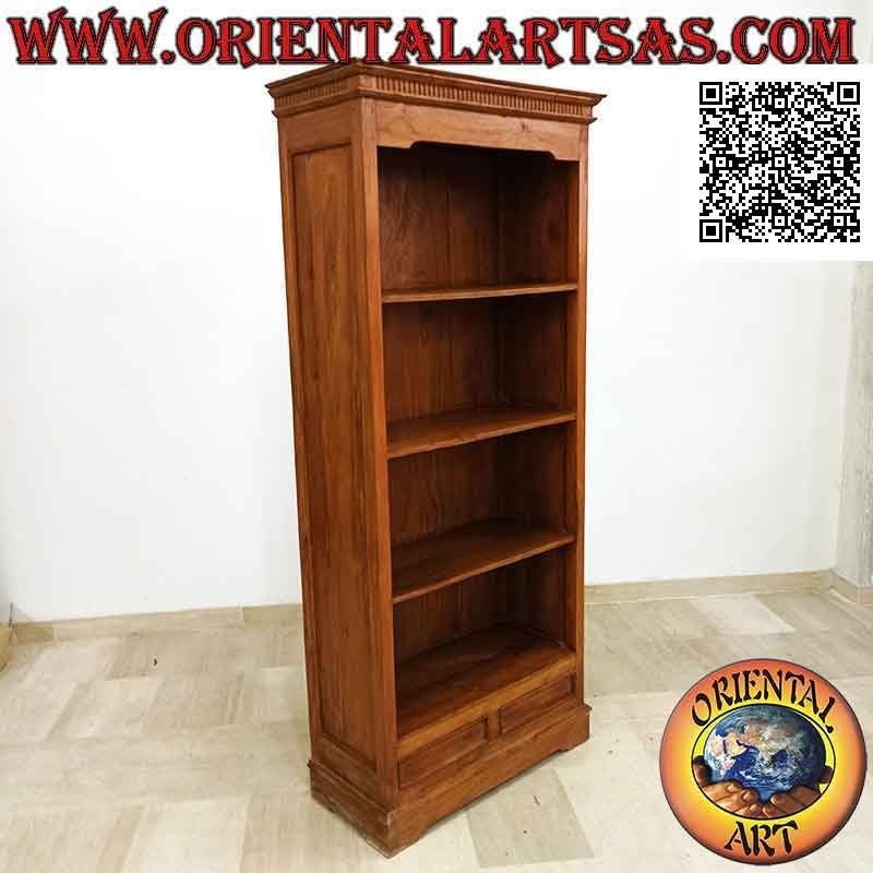 Libreria a quattro ripiani e due cassetti con cornice a colonnine doriche in legno di teak (60x40)