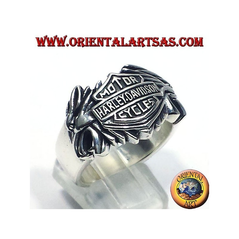 anello in argento Harley Davidson fra due  aquile