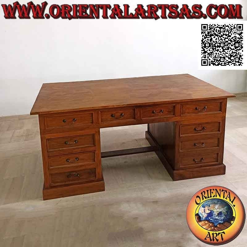Scrivania "king" con 10 cassetti, poggiapiedi e piano in legno, in legno di teak (180 x 100)