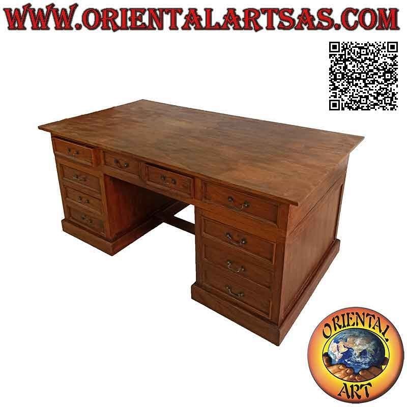 Scrivania "king" con 10 cassetti, poggiapiedi e piano in legno, in legno di teak (180 x 100)