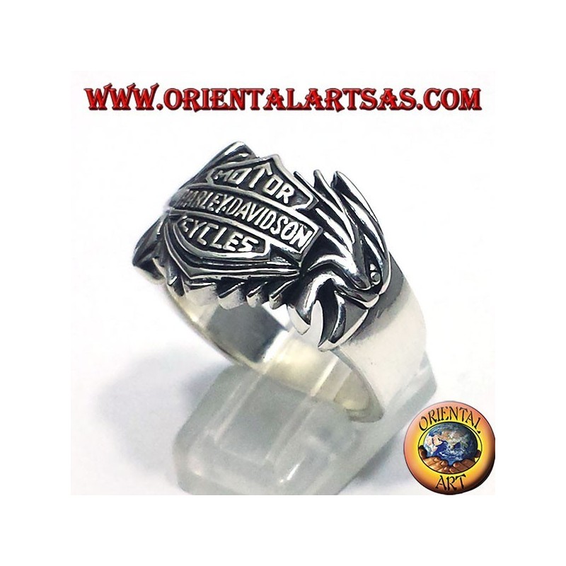 anillo de plata de Harley Davidson entre dos águilas