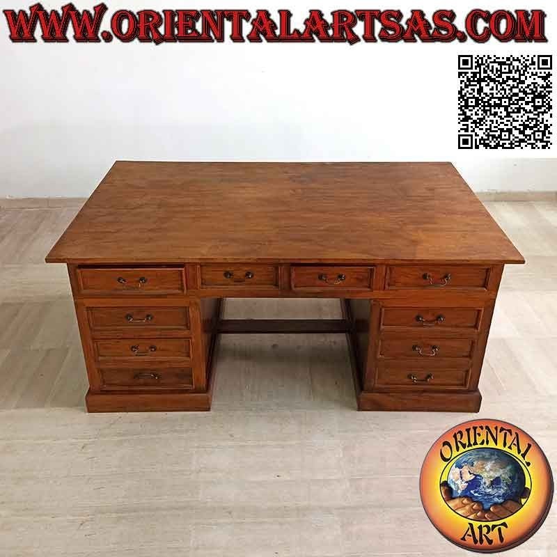 Scrivania "king" con 10 cassetti, poggiapiedi e piano in legno, in legno di teak (180 x 100)